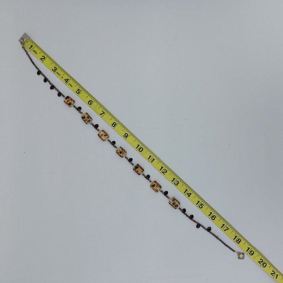 Animal Print Necklace Tortoise Pattern Brown Glass Beaded Amber Toggle Clasp - Picture 6 of 6